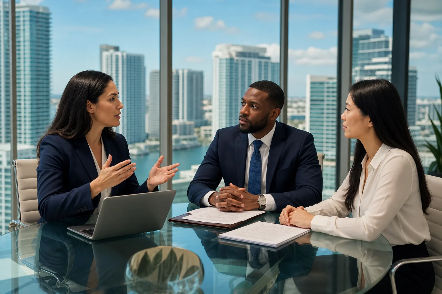 Professional interpretation services Miami — certified interpreter facilitating multilingual business meeting